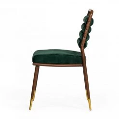 VIG Modrest Biscay - Modern Dark Green & Walnut Steel Dining Chair Dining Room