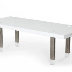 VIG Modrest Lenny- Modern White High Gloss & Stainless Steel Gun Metal Dining Table