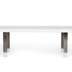 VIG Modrest Lenny- Modern White High Gloss & Stainless Steel Gun Metal Dining Table
