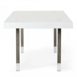 VIG Modrest Lenny- Modern White High Gloss & Stainless Steel Gun Metal Dining Table