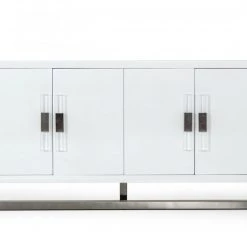 VIG Modrest Lenny - Modern White High Gloss & Stainless Steel Gun Metal Buffet
