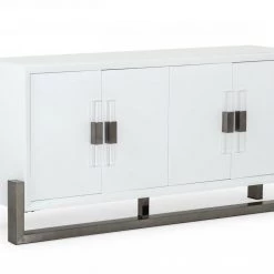 VIG Modrest Lenny - Modern White High Gloss & Stainless Steel Gun Metal Buffet