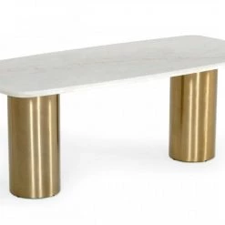 VIG Modrest Rocky - Glam White Marble & Brush Gold Dining Table