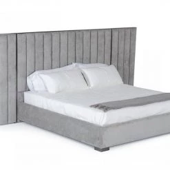 VIG Modrest Buckley - Modern Grey & Black Stainless Steel Bed W/ Nightstands