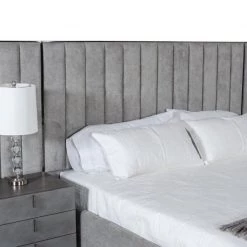 VIG Modrest Buckley - Modern Grey & Black Stainless Steel Bed W/ Nightstands