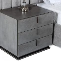 VIG Modrest Buckley - Modern Grey & Black Stainless Steel Bed W/ Nightstands