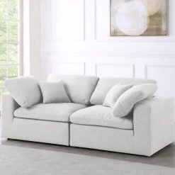 Meridian Furniture Living Room Serene 2 Piece Linen Fabric Modular Sofa
