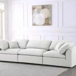 Meridian Furniture Cloud Serene 3 Piece Linen Fabric Modular Sofa