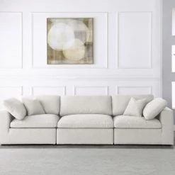 Meridian Furniture Cloud Serene 3 Piece Linen Fabric Modular Sofa