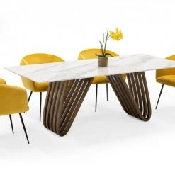 VIG Modrest Draper - MId-Century Marble And Walnut Dining Table