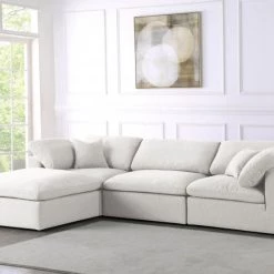 Meridian Furniture Serene 4 Piece Linen Deluxe Modular Overstuffed Reversible Sectional Living Room