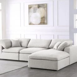 Meridian Furniture Serene 4 Piece Linen Deluxe Modular Overstuffed Reversible Sectional Living Room