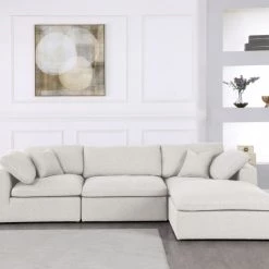 Meridian Furniture Serene 4 Piece Linen Deluxe Modular Overstuffed Reversible Sectional Living Room