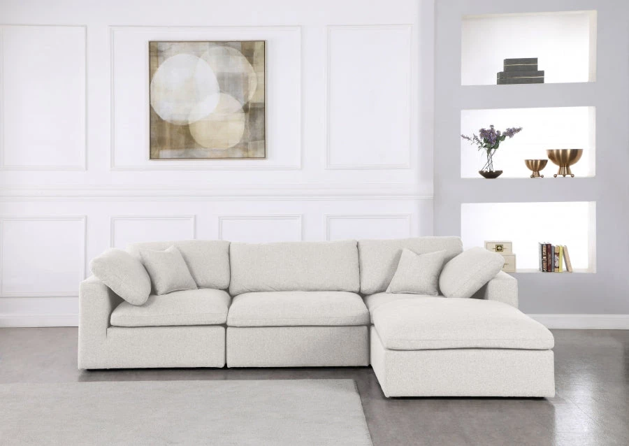 Meridian Furniture Serene 4 Piece Linen Deluxe Modular Overstuffed Reversible Sectional Living Room