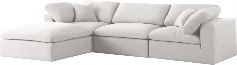 Meridian Furniture Serene 4 Piece Linen Deluxe Modular Overstuffed Reversible Sectional Living Room