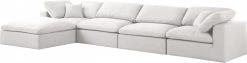 Meridian Furniture Serene 5 Piece Linen Deluxe Modular Overstuffed Reversible Sectional