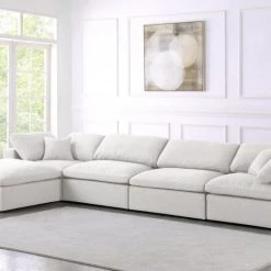 Meridian Furniture Serene 5 Piece Linen Deluxe Modular Overstuffed Reversible Sectional