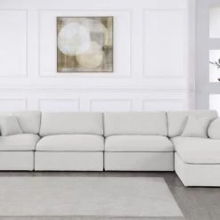 Meridian Furniture Serene 5 Piece Linen Deluxe Modular Overstuffed Reversible Sectional