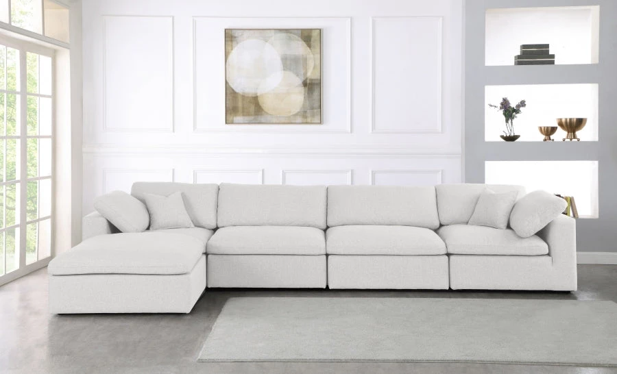 Meridian Furniture Serene 5 Piece Linen Deluxe Modular Overstuffed Reversible Sectional