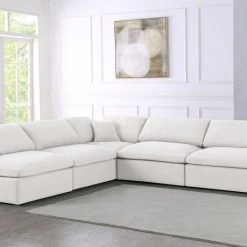 Meridian Furniture Serene 5 Piece Linen Deluxe Modular Overstuffed Sectional