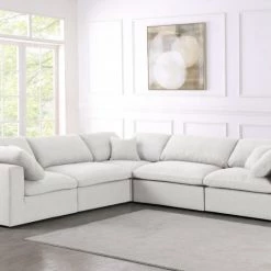Meridian Furniture Serene 5 Piece Linen Deluxe Modular Overstuffed Sectional Living Room