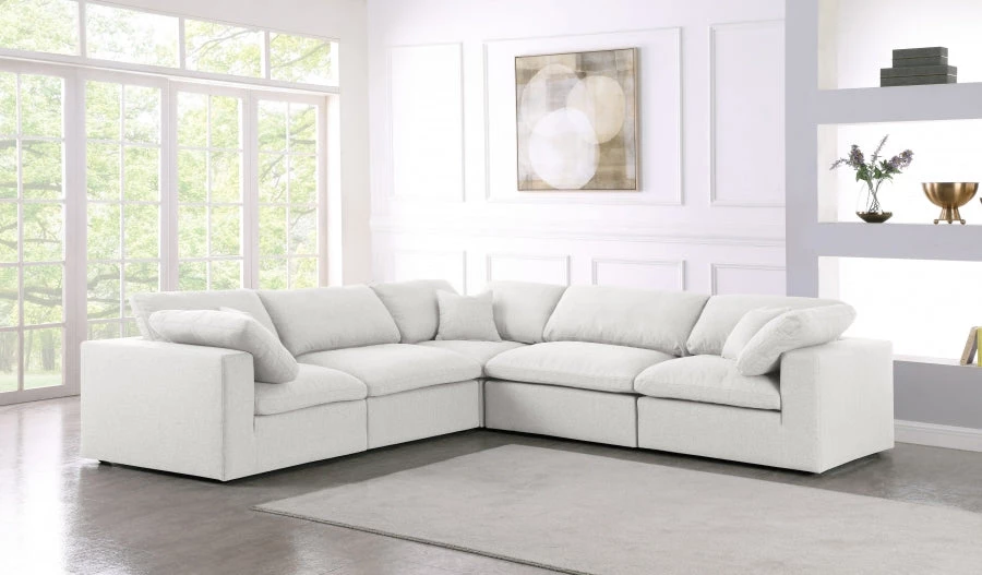 Meridian Furniture Serene 5 Piece Linen Deluxe Modular Overstuffed Sectional Living Room