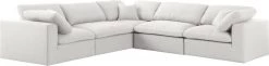 Meridian Furniture Serene 5 Piece Linen Deluxe Modular Overstuffed Sectional Living Room