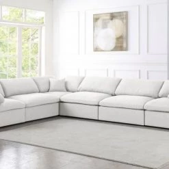 Meridian Furniture Serene 6 Piece Linen Deluxe Modular Overstuffed Reversible Sectional Living Room