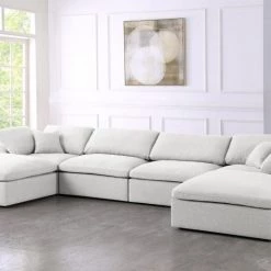 Meridian Furniture Serene 6 Piece Linen Deluxe Modular Overstuffed Sectional