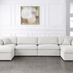 Meridian Furniture Serene 6 Piece Linen Deluxe Modular Overstuffed Sectional