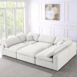 Meridian Furniture Serene 6 Piece Linen Deluxe Modular Overstuffed Sectional