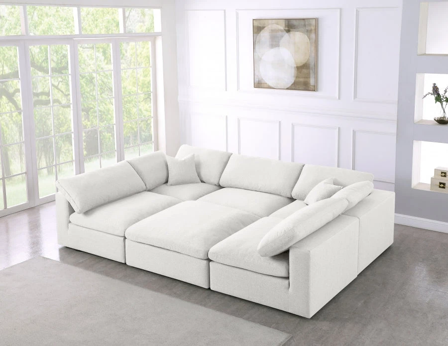 Meridian Furniture Serene 6 Piece Linen Deluxe Modular Overstuffed Sectional