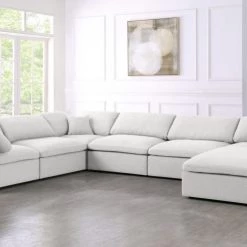 Meridian Furniture Living Room Serene 7 Piece Linen Deluxe Modular Overstuffed Reversible Sectional