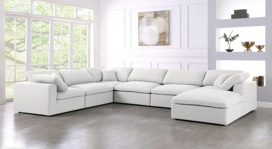 Meridian Furniture Living Room Serene 7 Piece Linen Deluxe Modular Overstuffed Reversible Sectional