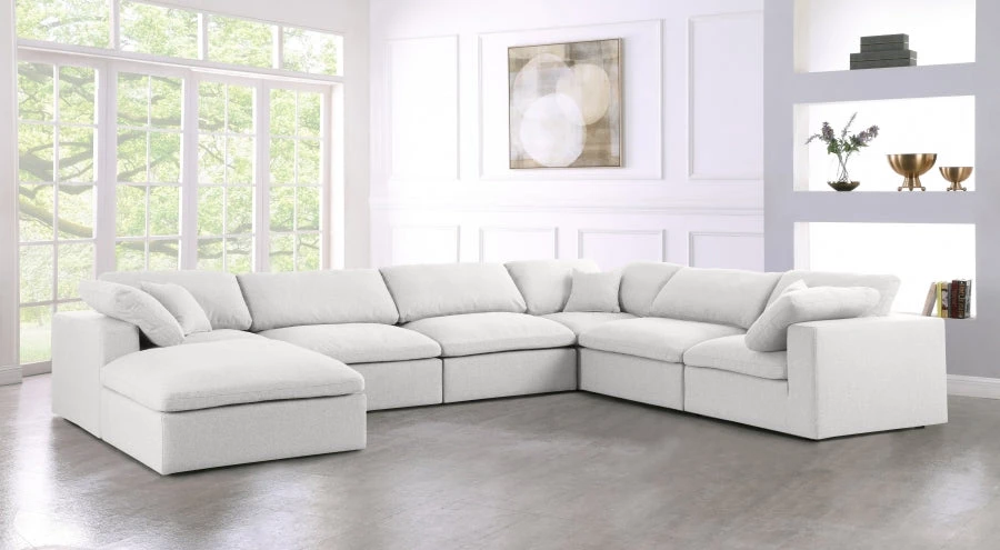 Meridian Furniture Living Room Serene 7 Piece Linen Deluxe Modular Overstuffed Reversible Sectional