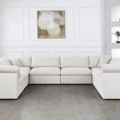 Meridian Furniture Serene 8 Piece Linen Deluxe Modular Overstuffed Sectional Living Room