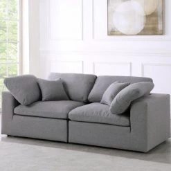 Meridian Furniture Living Room Serene 2 Piece Linen Fabric Modular Sofa