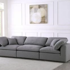 Meridian Furniture Cloud Serene 3 Piece Linen Fabric Modular Sofa
