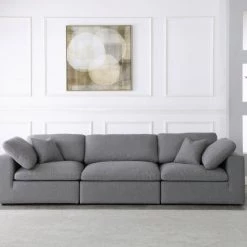 Meridian Furniture Cloud Serene 3 Piece Linen Fabric Modular Sofa
