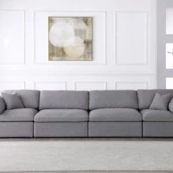 Meridian Furniture Serene 4 Piece Linen Fabric Modular Sofa
