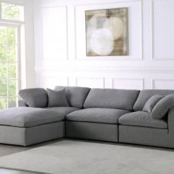 Meridian Furniture Serene 4 Piece Linen Deluxe Modular Overstuffed Reversible Sectional Living Room