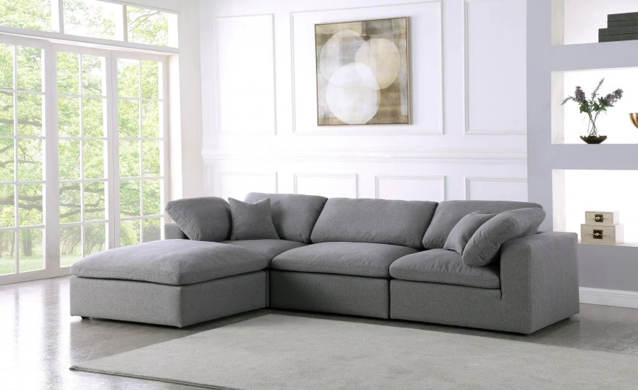 Meridian Furniture Serene 4 Piece Linen Deluxe Modular Overstuffed Reversible Sectional Living Room