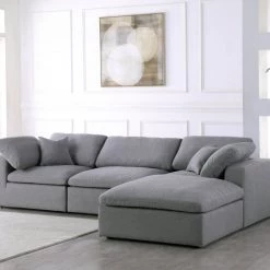 Meridian Furniture Serene 4 Piece Linen Deluxe Modular Overstuffed Reversible Sectional Living Room
