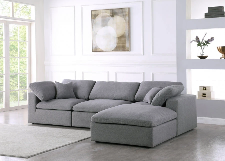 Meridian Furniture Serene 4 Piece Linen Deluxe Modular Overstuffed Reversible Sectional Living Room