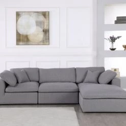 Meridian Furniture Serene 4 Piece Linen Deluxe Modular Overstuffed Reversible Sectional Living Room