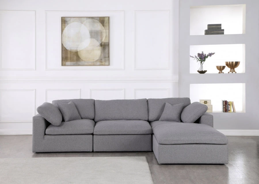 Meridian Furniture Serene 4 Piece Linen Deluxe Modular Overstuffed Reversible Sectional Living Room