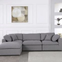 Meridian Furniture Serene 4 Piece Linen Deluxe Modular Overstuffed Reversible Sectional Living Room