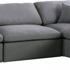 Meridian Furniture Serene 4 Piece Linen Deluxe Modular Overstuffed Reversible Sectional Living Room