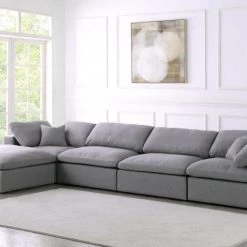 Meridian Furniture Serene 5 Piece Linen Deluxe Modular Overstuffed Reversible Sectional