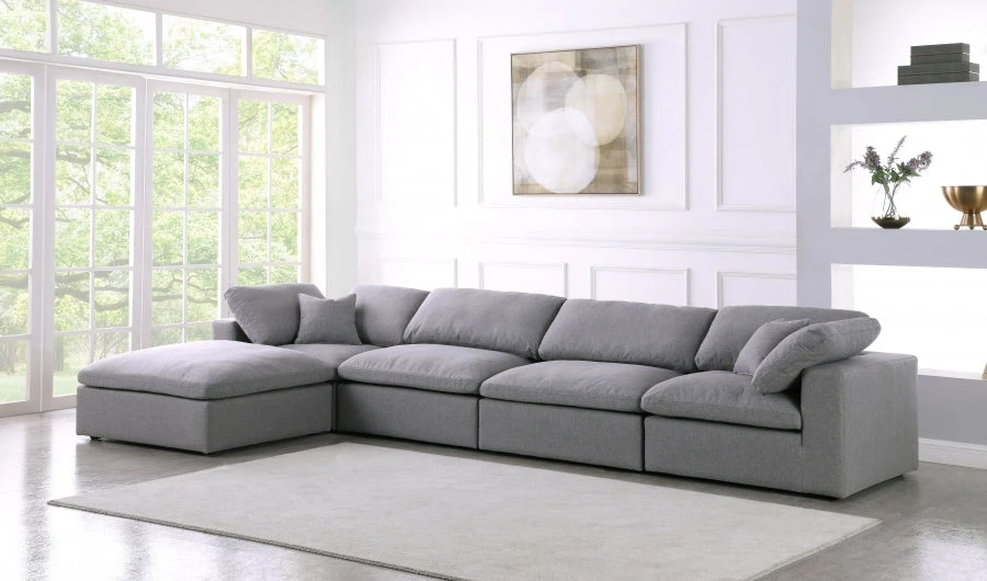 Meridian Furniture Serene 5 Piece Linen Deluxe Modular Overstuffed Reversible Sectional